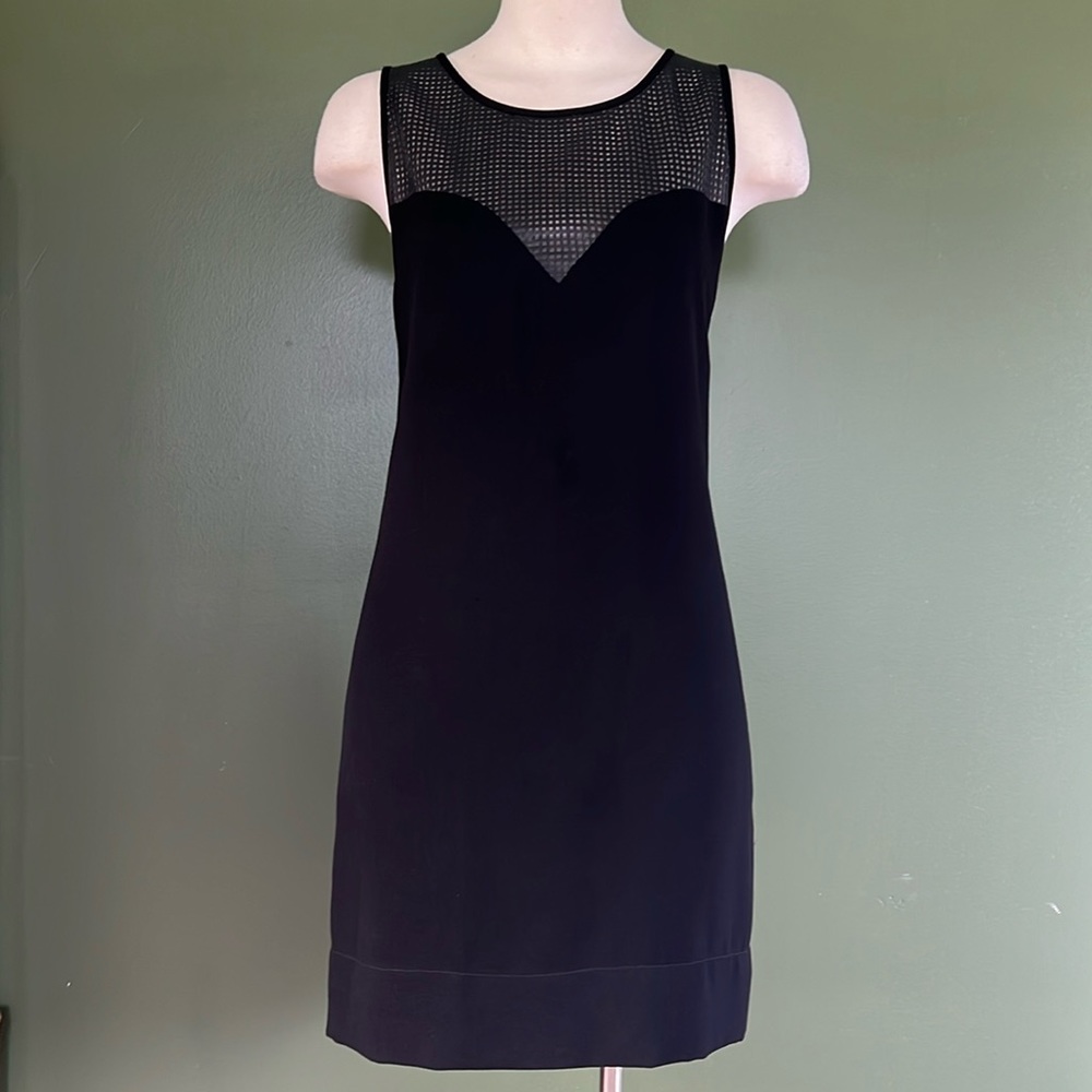 🔥 L’AGENCE Leather Mesh Top Sweetheart Neck Swing Mini Dress w/Pockets Size 4